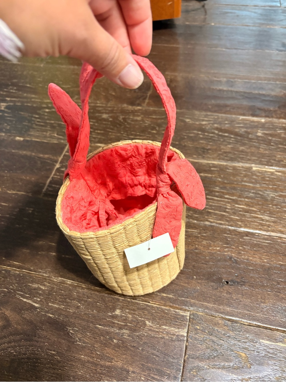 Kids Straw Basket Purse with Coral Pink Lining